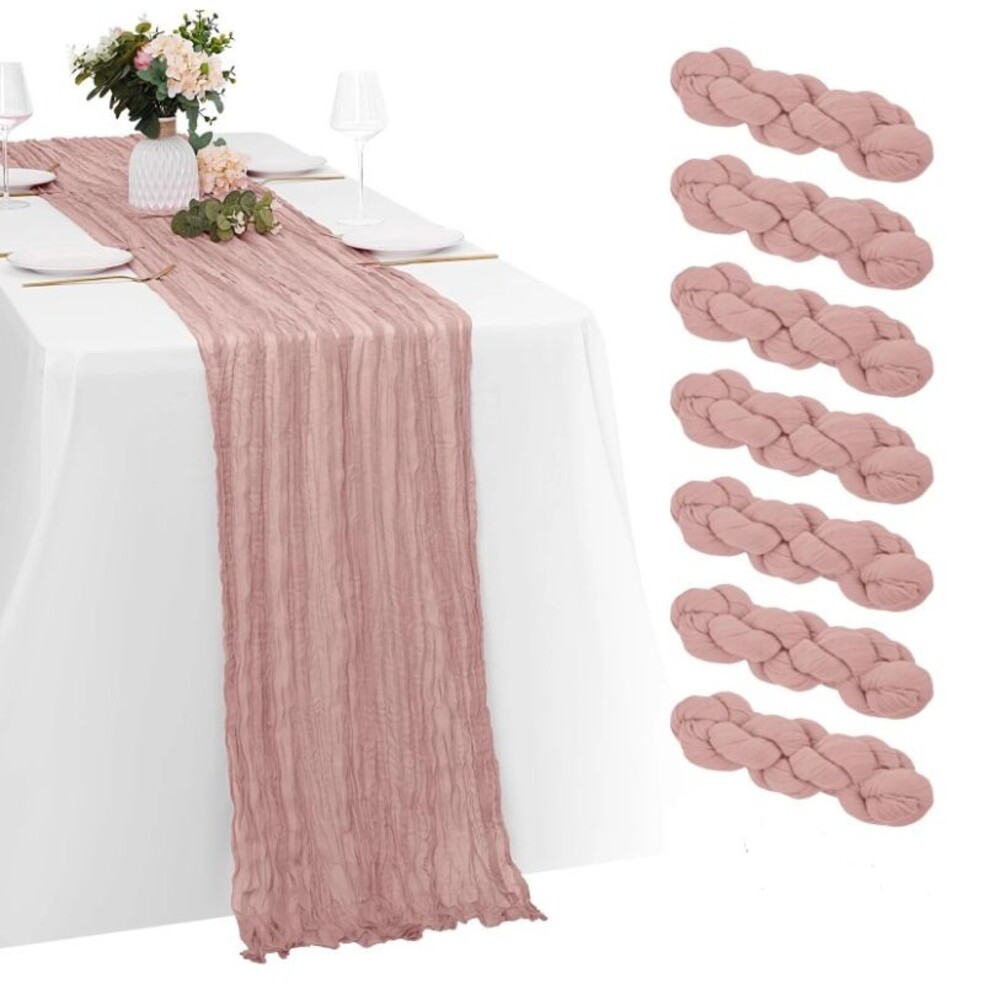6 Pack Table Runners Dusty Rose Pink Cheesecloth Fabric 10F (120" x 34")